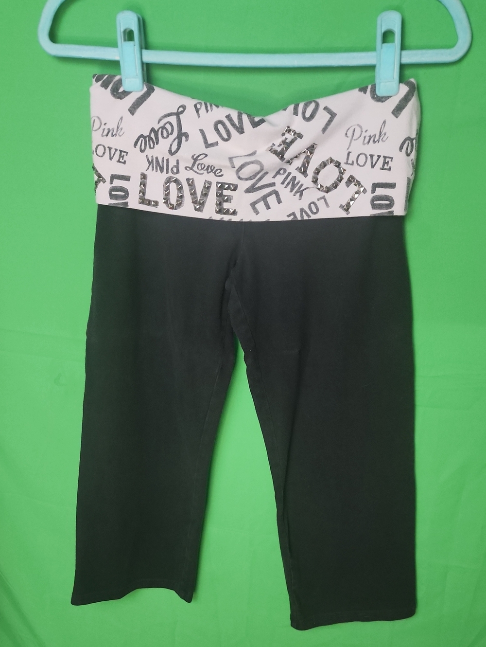 Vintage Victoria’s Secret PINK Foldover Capri Yoga Pants Black Y2K Small